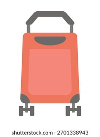 Flat Design Orange Rolling Suitcase with Gray Handle and Wheels Keywords: suitcase, luggage