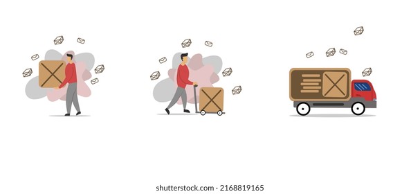 flat design of the order package delivery process.
This design is suitable for use for courier work, work instructions, posters, the delivery service industry and more