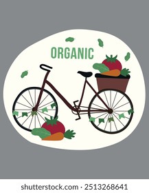 Flat Design Organic Illustration with Bicycle at Vegetables