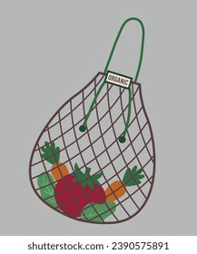 Flat Design Organic Illustration with Reusable Shopping bag and Vegetables