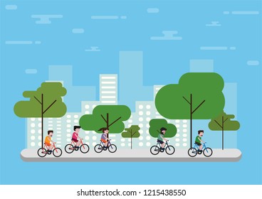 Flat design outdoor park with exercise people