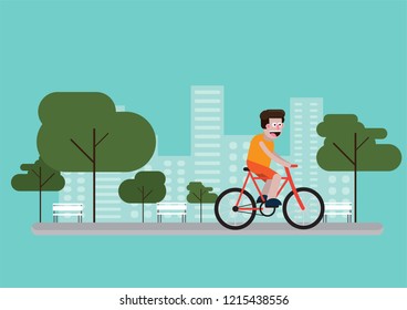 Flat design outdoor park with exercise people