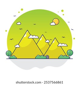 Paisagem exterior de design plano com objeto paisagem montanha bonito. Conceito de atividades de aventura ou ao ar livre