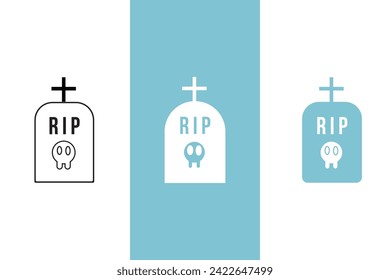 Flat design Outline icon of grave rip and skull sign. Simple Grave halloween stone sign in flat style for website,app,and games, vector illustration flat design