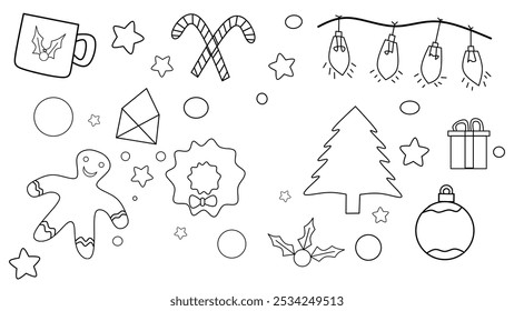 flat design outline ornament Christmas Doodle drawing illustration