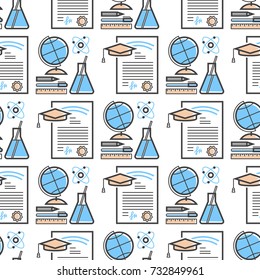 Flat design outline seamless pattern background education tutorials staff training learning research knowledge vector illustration.