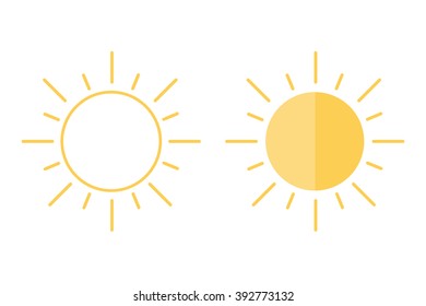 Flat design, outline vector sun icons isolated on white background. - Shutterstock ID 392773132