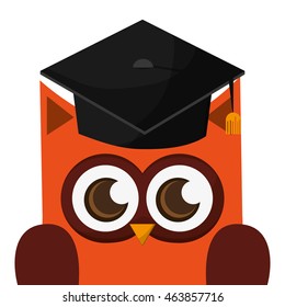 flat design owl cartoon with graduation cap icon vector illustration