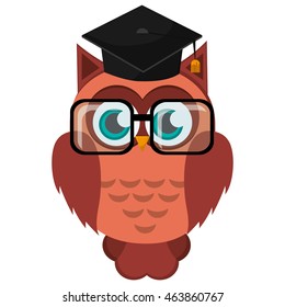 flat design owl cartoon with graduation cap icon vector illustration