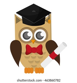 flat design owl cartoon with graduation cap and diploma icon vector illustration