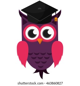 flat design owl cartoon with graduation cap icon vector illustration