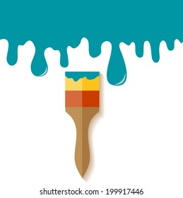 Flat design of Paint Brush Icon and flowing paint isolated on white background