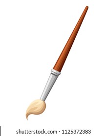 Flat design paintbrush. Wooden handle. Vector illustration isolated on white background.