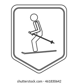 flat design pair of skiing pictogram icon vector illustration shield emblem