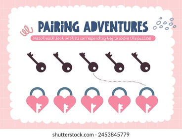 flat design pairing matching game worksheet printable for kids fun learning