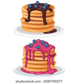 Flat Design of Pancakes with Various Toppings Breakfast Concept