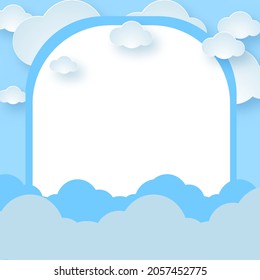 flat design paper art,banner with cloud,sky and free space board.
