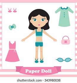 Flat design paper doll with different clothes. Flat design girl illustration.