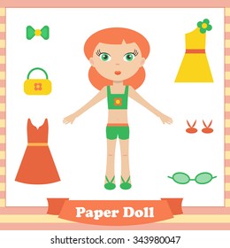 Flat design paper doll with different clothes. Flat design girl illustration.