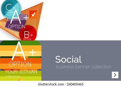 Juego de banner de papel plano para la infografía.  Diseños de color con algunos elementos geométricos y de texto empresarial