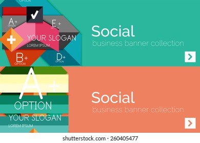 Flat design paper infographic banner set.  Color layouts with some business text and geometric elements