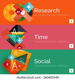 Flat design paper infographic banner set.  Color layouts with some business text and geometric elements