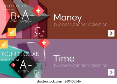 Flat design paper infographic banner set.  Color layouts with some business text and geometric elements