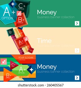 Flat design paper infographic banner set.  Color layouts with some business text and geometric elements