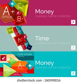 Flat design paper infographic banner set. Color layouts with some business text and geometric elements Flat design paper infographic banner set. Color layouts with some business text and geometric elements
