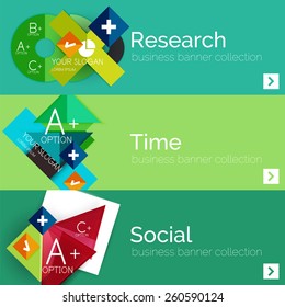 Flat design paper infographic banner set.  Color layouts with some business text and geometric elements