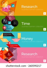 Flat design paper infographic banner set.  Color layouts with some business text and geometric elements
