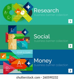 Flat design paper infographic banner set.  Color layouts with some business text and geometric elements