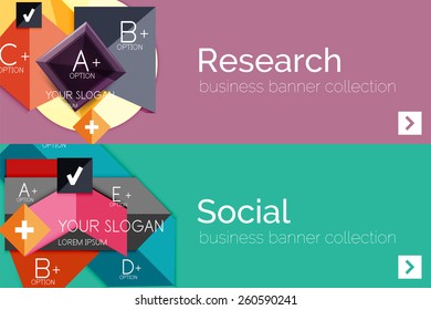 Flat design paper infographic banner set.  Color layouts with some business text and geometric elements