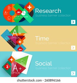 Flat design paper infographic banner set.  Color layouts with some business text and geometric elements
