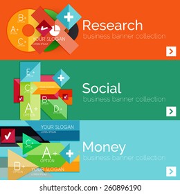 Flat design paper infographic banner set.  Color layouts with some business text and geometric elements