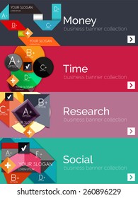 Flat design paper infographic banner set.  Color layouts with some business text and geometric elements