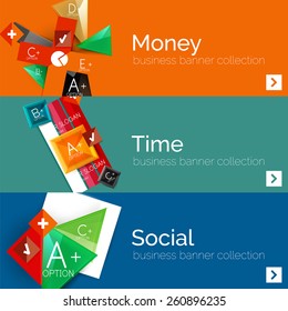 Flat design paper infographic banner set.  Color layouts with some business text and geometric elements