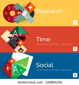 Flat design paper infographic banner set.  Color layouts with some business text and geometric elements