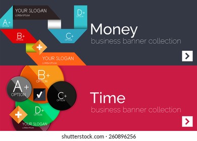 Flat design paper infographic banner set.  Color layouts with some business text and geometric elements