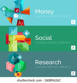 Flat design paper infographic banner set.  Color layouts with some business text and geometric elements