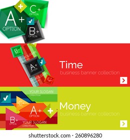Juego de banner de papel plano para la infografía.  Diseños de color con algunos elementos geométricos y de texto empresarial