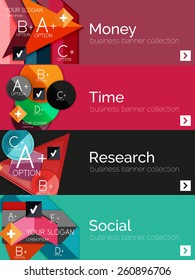 Juego de banner de papel plano para la infografía.  Diseños de color con algunos elementos geométricos y de texto empresarial