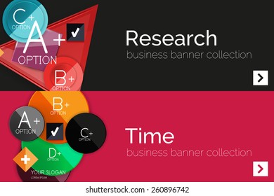 Juego de banner de papel plano para la infografía.  Diseños de color con algunos elementos geométricos y de texto empresarial