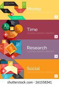 Flat design paper infographic banner set.  Color layouts with some business text and geometric elements