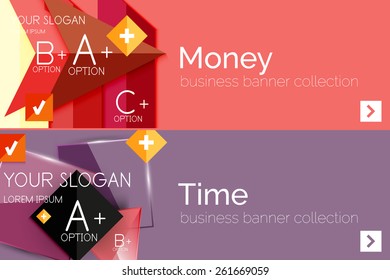 Flachdesign-Papier-Infografik-Banner-Set.  Farblayouts mit einigen Geschäftstexten und geometrischen Elementen