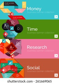 Flat design paper infographic banner set.  Color layouts with some business text and geometric elements