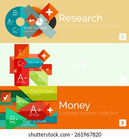 Flat design paper infographic banner set.  Color layouts with some business text and geometric elements