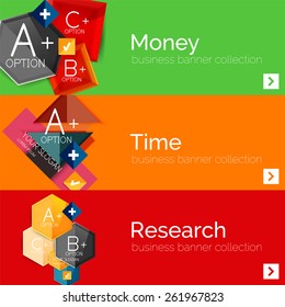 Flat design paper infographic banner set.  Color layouts with some business text and geometric elements