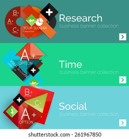 Flat design paper infographic banner set.  Color layouts with some business text and geometric elements