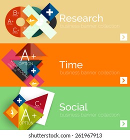 Juego de banner de papel plano para la infografía.  Diseños de color con algunos elementos geométricos y de texto empresarial